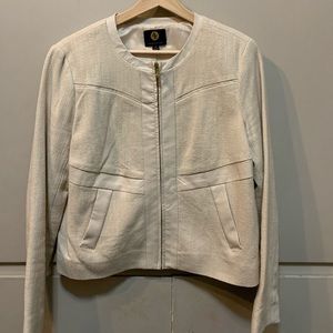 Ivory jacket with faux leather detail